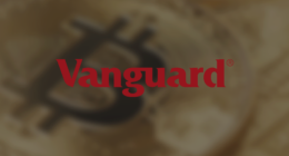 A stylized representation of a Bitcoin with the Vanguard logo superimposed in the foreground.