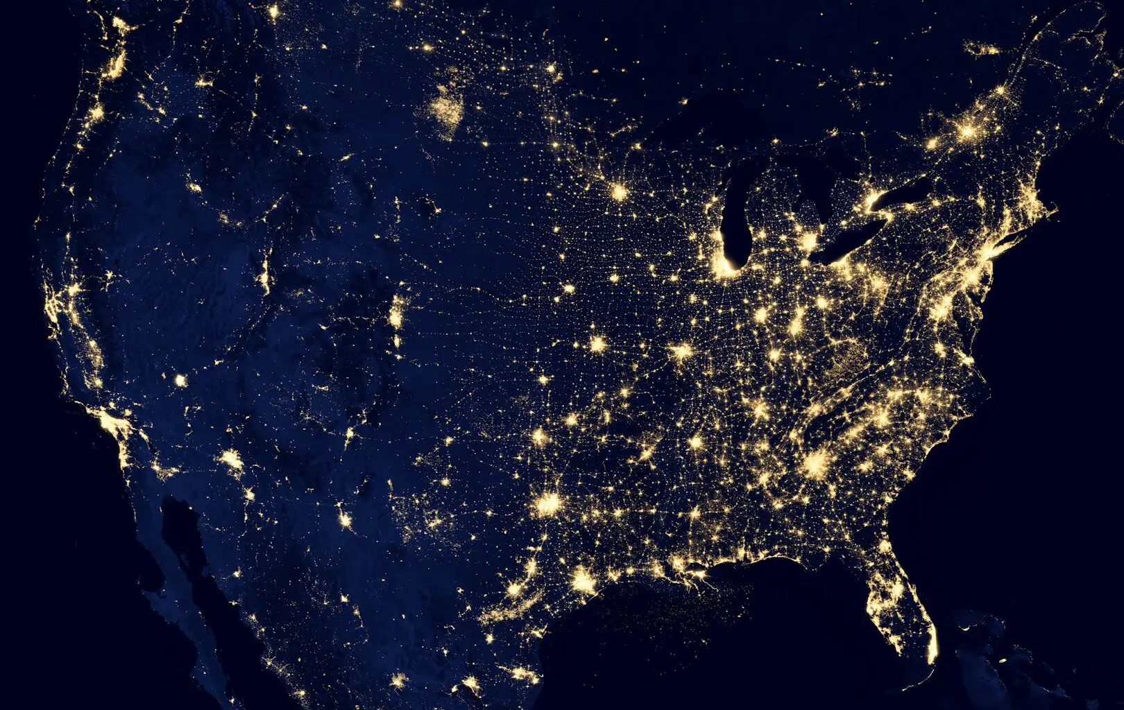 An image of the Earth, USA, from above, symbolising big data.