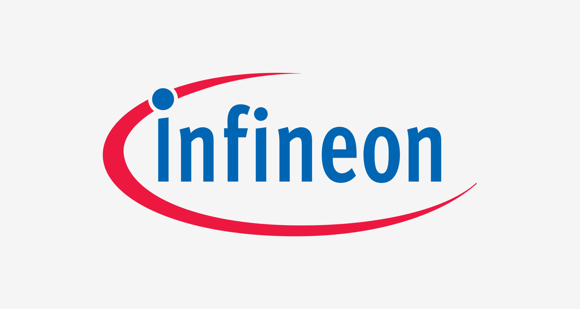 The image shows the Infineon Technologies logo, with "infineon" written in blue lowercase letters and a red swoosh encircling the top left and bottom right.