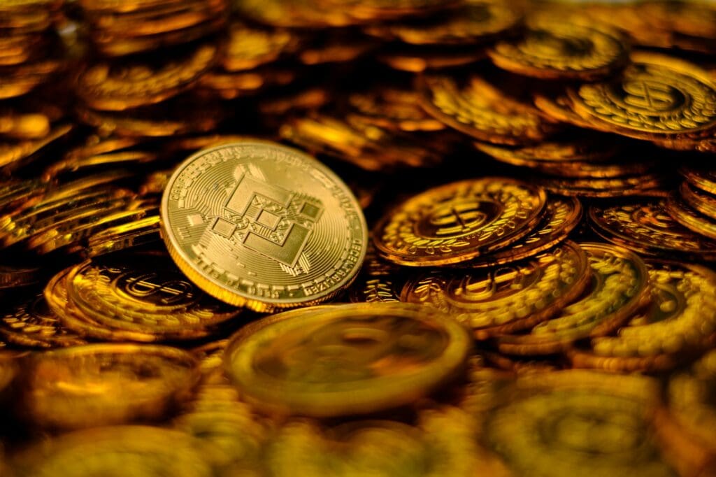 A pile of Binance crypto coins